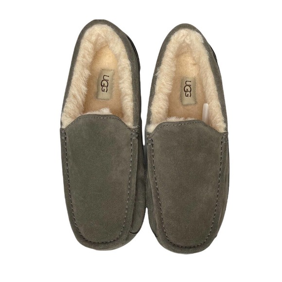 NEW Mens UGG Ascot GRAY Suede Sheepskin Loafer Slippers RUBBER SOLE Size 8 - Picture 9 of 11